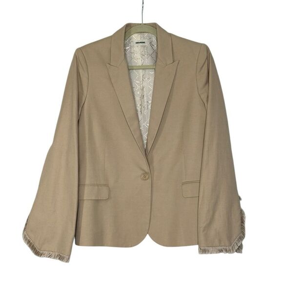 Zadig & Voltaire Victor Tan Fringe Linen Blazer | Size 8 - Picture 1 of 7